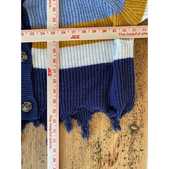 Full Circle Trends Womens Cardigan XL Distressed Striped Button-Up acrylic - Picture 7 of 7